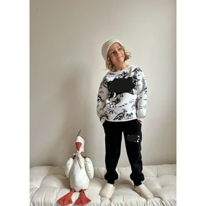 Sacro Kids Hayvan Figürlü Dijital Baskılı Şardonlu 3 Iplik Sweatshirt-Eşofman Altı Kışlık Erkek Çocuk Takım