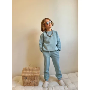 Sacro Kids Cepsiz Tek Renkli Şardonlu 3 Iplik Sweatshirt-Eşofman Altı Kışlık Erkek Çocuk Takım