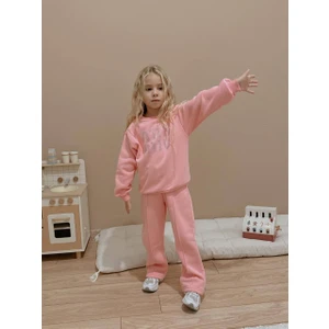 Sacro Kids Miu Niu Yazılı Renkli Şardonlu 3 Iplik Sweatshirt-Eşofman Altı Kışlık Kız Çocuk Takım