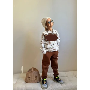 Sacro Kids Hayvan Figürlü Dijital Baskılı Şardonlu 3 Iplik Sweatshirt-Eşofman Altı Kışlık Erkek Çocuk Takım