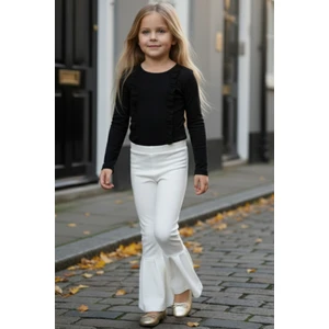 Parla Kids Kız Çocuk Krem Ispanyol Paça Yüksek Bel Lastikli Tayt Pantolon