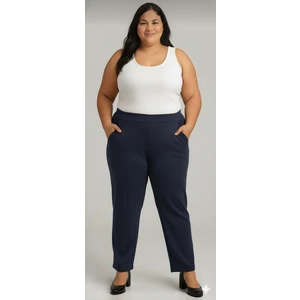 Akşen Giyim Büyük Beden Enine Boyuna  Likralı  Yüksek  Belli Iki Cepli Scuba Krep Pantolon