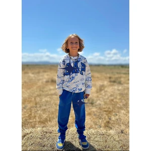 Sacro Kids Dinozor Hayvan Figürlü Dijital Baskılı 3 Iplik Şardonsuz Sweatshirt-Eşofman Altı Kışlık Erkek Çocuk Takım