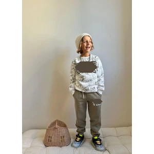 Sacro Kids Hayvan Figürlü Dijital Baskılı Şardonlu 3 Iplik Sweatshirt-Eşofman Altı Kışlık Erkek Çocuk Takım