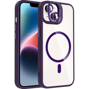 iPhone 13 Kılıf Standlı ve Kamera Lens Hediyeli M-Safe Şarj Özellikli Tcmk Etro Kapak - Derin Mor