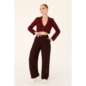 Kadın Vişne Çift Düğmeli Palazzo Pantolon
