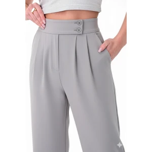 Kadın Gri Çift Düğmeli Palazzo Pantolon