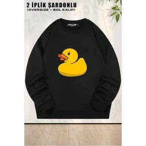 Unisex Rubber Duck Baskılı Oversize Bisiklet Yaka Sweatshirt