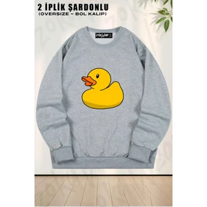 Unisex Rubber Duck Baskılı Oversize Bisiklet Yaka Sweatshirt