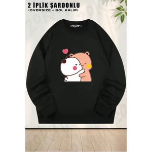 Unisex Bol Kalıp Bubu Dudu,cute Couple Cartoon Baskılı Tasarım Oversize Bisiklet Yaka Sweatshirt