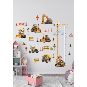 Ettycat Design Iş Makinası Temalı Boy Ölçerli Duvar Sticker Seti - Mat, Sökülebilir, Çocuk Odası Dekoru