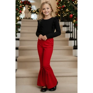 Parla Kids Kız Çocuk Kırmızı Ispanyol Paça Yüksek Bel Lastikli Tayt Pantolon