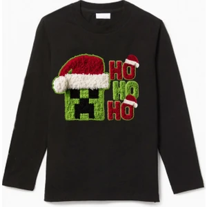 Efendioğlu Design Uzun Kollu The Creeper Kafası Ho Ho Ho Yeni Yıl Yılbaşı Pamuklu Çocuk T-Shirt