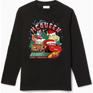 Efendioğlu Design Uzun Kollu Noel Arabaları Şimşek Baskılı Yeni Yıl Yılbaşı Için Pamuklu Çocuk T-Shirt