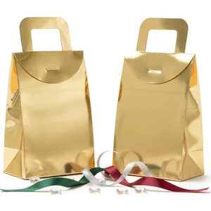 Repro Design Gold Metalize 10 x 15 x 5,5 cm Büyük Boy Çanta Model Hediyelik,  Kına Çerez ve Hediye Kutusu 10 Adet