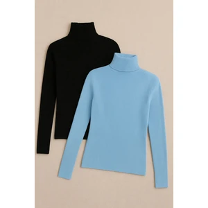 Stilim Trend Siyah Mavi Boğazlı Kazak 2’li Hazır Paket Mevsimlik Kurtarıcı Parça Pamuklu Balıkçı Yaka