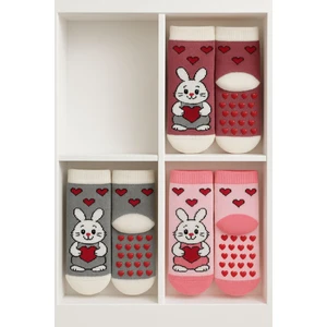 Pico Baby Havlu Çocuk & Bebek Çorabı / 3'lü Kutulu / Premium / Kaydırmaz Tabanlı / Tavşan Desenli