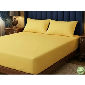 Aymura Home Pamuklu Düz Kumaştan Sarı Renkli Lastikli Çarşaf + Yastık Kılıflı