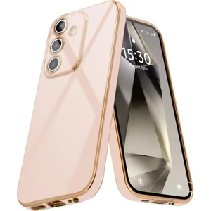 M.TK Moveteck Samsung Galaxy S25 Fe Kılıf Kamera Korumalı Parlak Gold Altın Işlemeli Kenarlı Yumuşak Silikon Kapak