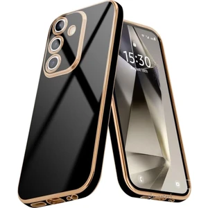 M.TK Moveteck Samsung Galaxy S25 Fe Kılıf Kamera Korumalı Parlak Gold Altın Işlemeli Kenarlı Yumuşak Silikon Kapak