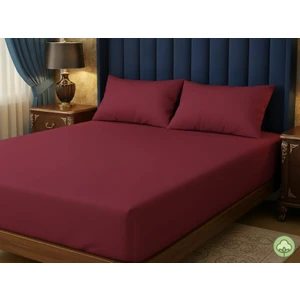 Aymura Home Pamuklu Düz Kumaştan Bordo Renkli Lastikli Çarşaf + Yastık Kılıflı