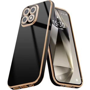 M.TK Moveteck Xiaomi Mi 14T Pro Kılıf Kamera Korumalı Parlak Gold Kenarlı Altın Işlemeli Şeritli Yumuşak Silikon Bark Kapak