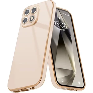 M.TK Moveteck Xiaomi Mi 14T Pro Kılıf Kamera Korumalı Parlak Gold Kenarlı Altın Işlemeli Şeritli Yumuşak Silikon Bark Kapak