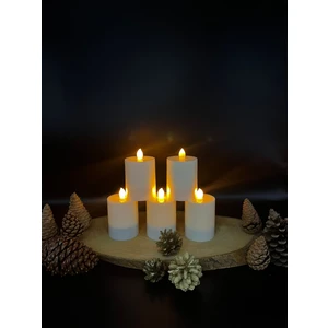 5 Adet 10 cm Beyaz Renk Batom LED Mum Çap 6 cm