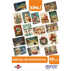3'lü Set 18 Adet Yılbaşı Nostalji Simli Kartpostal Seti Yeni Yıl Postcard Christmas Kardan Adam