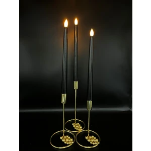 3 Adet 32 cm Siyah Renk Şamdan LED Mum