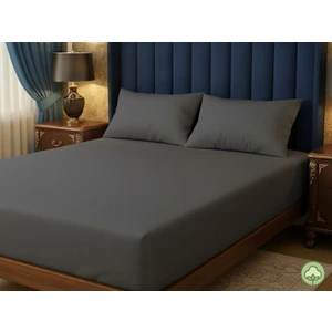 Aymura Home Pamuklu Düz Kumaştan Antrasit Renkli Lastikli Çarşaf + Yastık Kılıflı