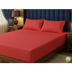 Aymura Home Pamuklu Düz Kumaştan Kırmızı Renkli Lastikli Çarşaf + Yastık Kılıflı