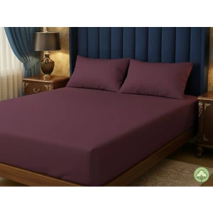 Aymura Home Pamuklu Düz Kumaştan Mürdüm Renkli Lastikli Çarşaf + Yastık Kılıflı