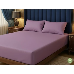 Aymura Home Pamuklu Düz Kumaştan Lila Renkli Lastikli Çarşaf+Yastık Kılıflı