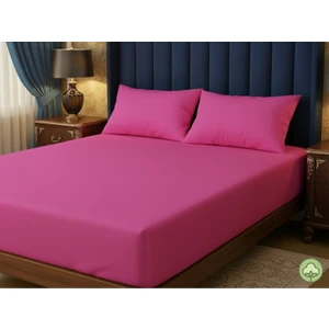 Aymura Home Pamuklu Düz Kumaştan Fuşya Renkli Lastikli Çarşaf + Yastık Kılıflı