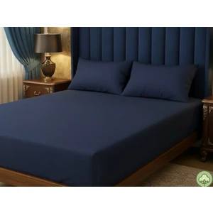 Aymura Home Pamuklu Düz Kumaştan Lacivert Renkli Lastikli Çarşaf + Yastık Kılıflı