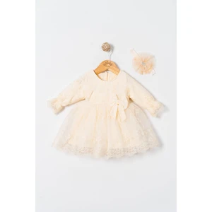 Miniday Baby Kız Bebek Mevlütlük Elbise Dantelli Bandanalı