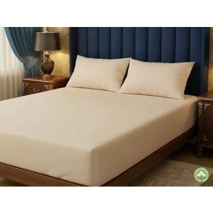 Aymura Home Pamuklu Düz Kumaştan Bej Renkte Lastikli Çarşaf+Yastık Kılıflı