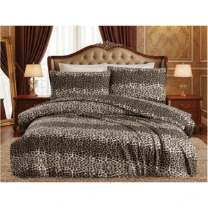 Aymura Home Tek Kişilik Leopar Desenli Fırça Bej Kombinli Çarşafı Lastikli Nevresim Takımı