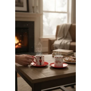 Yılbaşına Özel Kurşun Asker Temalı Kırmızı Türk Kahvesi Fincanı 2'li