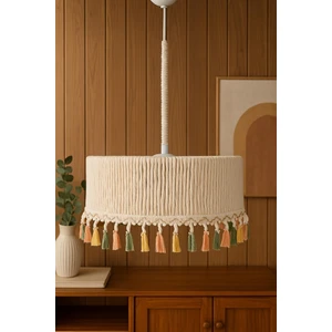 C&A&B Kuzey Avize Silindir Ekru Makrome Ip Sargı Saçaklı Yatak Odası-Bebek -Çocuk-Genç Odası Tasarım Sarkıt Avize