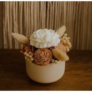 Bohem Gül Demeti Soya Mum – El Yapımı Dekoratif Çiçek Mum – Doğal Wax – Hediyelik