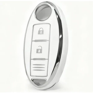 Autohan Keys Lüks Nissan Micra, Juke, Qashqai, Note, Navara, Pulsar Smart Nano Anahtar Kılıfı – Beyaz & Gümüş