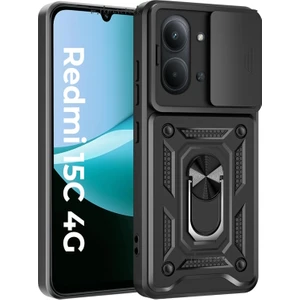 M.TK Moveteck Xiaomi Redmi 15C Kılıf Kamera Korumalı Sürgülü Yüzüklü Standlı Armor Military Tank Kızaklı Sert Kapak