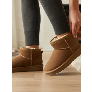 Kız Çocuk Taba Kalın Poli Taban Içi Kürklü Süet Görünümlü Mini Bot