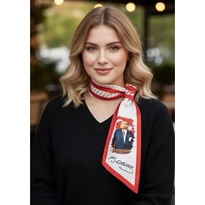 Mavi Masal Atatürk Fotoğraflı ve Imzalı Kravat Fular