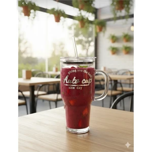 Mika Kapaklı Cam Pipetli Yazılı Cam Termos/bardak 1200 ml