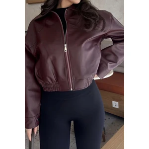 Paris Oversize Bomber Deri Ceket Bordo
