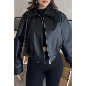 Paris Oversize Bomber Deri Ceket Siyah