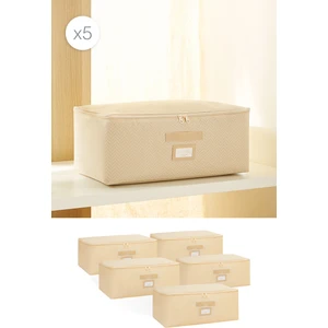 Ocean Home Textile 5 Adet Orta Boy Bej Balıksırtı Baza Altı Kazak Pike Battaniye Hurcu, Hurç 52x28x21 cm